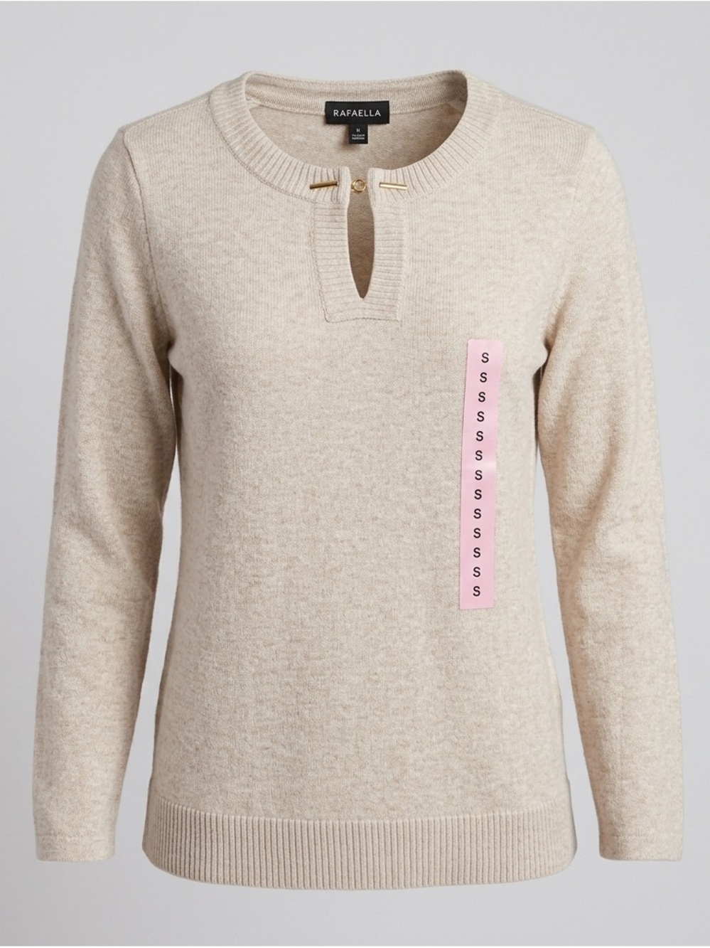 Rafaella Women’s Oatmeal Heather Knit Top Size Small Long Sleeve Keyhole Neck